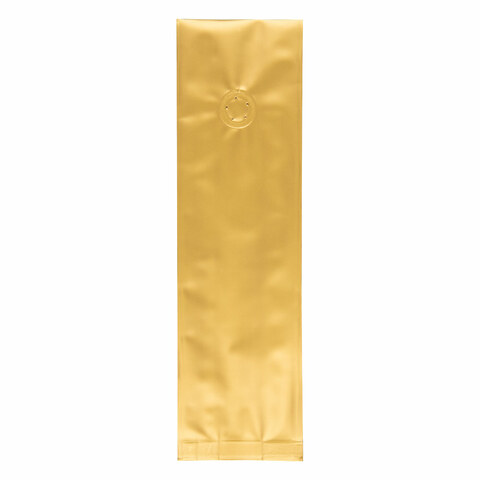 Seitenfaltenbeutel 130+75x380mm Siegelnaht Aromaschutzventil Gold 