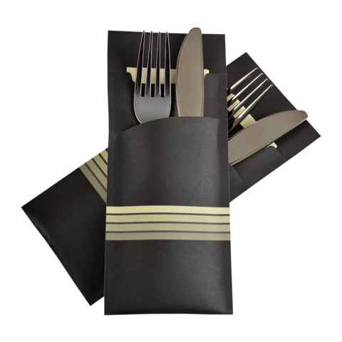 Pochetto Bestecktaschen 200x85mm schwarz champagner Streifen Serviette 