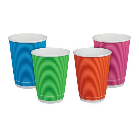12500x Pappbecher Heißgetränkebecher doppelwandig Farbmix geriffelt 300ml 330ml