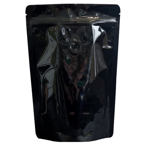 Standbodenbeutel schwarz GLOSS Alu/PET Aromaschutzventil 190x265x100mm 