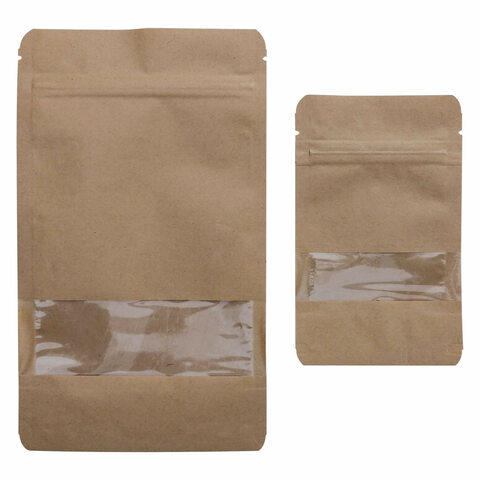 Standbodenbeutel Kraftpapier braun mit Fenster 110x185x65mm 250ml 