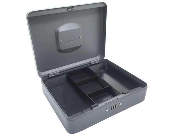 Geldkassette mit Zahlenschloss 300 mm herausnehmbare Münzfächer dunkelgrau