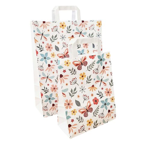 Papiertragetaschen Papiertüten Kraftpapier Schmetterling Motiv weiß 2 Größen