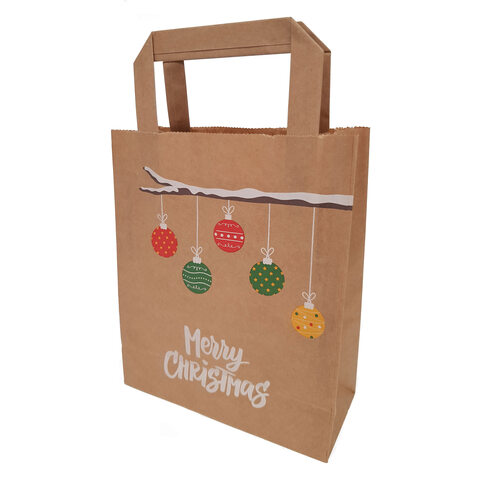Papiertragetaschen aus Kraftpapier 180+80x220mm Weihnachtszweig braun 