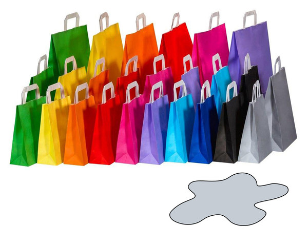 50x Papiertragetaschen Papiertaschen Flachhenkel 18x8x22cm grau 70gr.