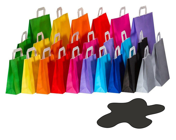 50x Papiertragetaschen Papiertaschen Flachhenkel 18x8x22cm schwarz 70gr.